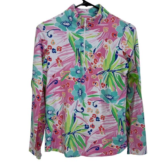 Ibkul Womens Long Sleeve Shirt Small Pink 1/4 Zip Golf Hiking Floral Mesh UPF - Picture 1 of 11